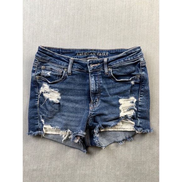 American Eagle Outfitters Pants - American Eagle High V-Rise Shortie Distressed Denim Shorts‎ Blue Women Size 6